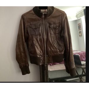 Brown leather Bomber Jacket. Brand Top Gun.